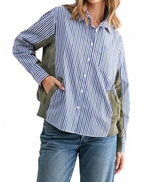 NEW JOH josana button down jacket style top in blue stripe